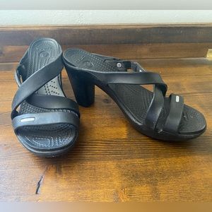 Crocs Cyprus IV Strappy Platform Heels Black Size 8
